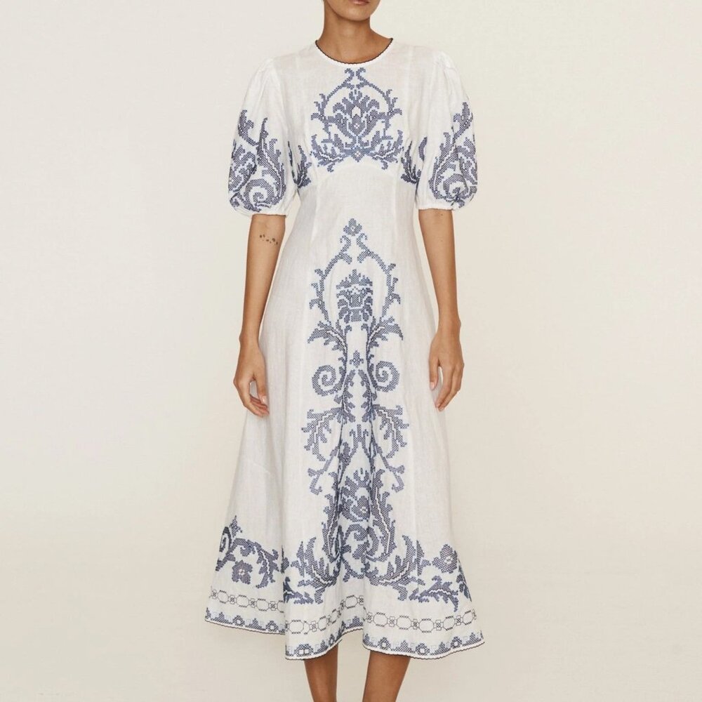 NEW Alémais Hazel Embroidered Midi Dress